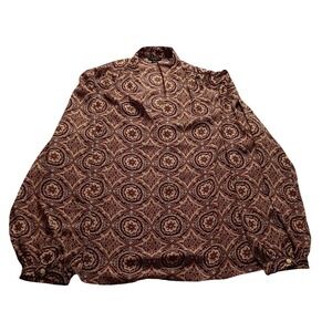 Ann Taylor Factory Women's Large Burgundy Medallion Print Split Neck Blouse L